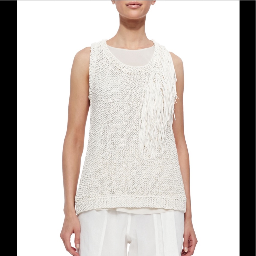Brunello Cucinelli white knit fringe sleeveless S